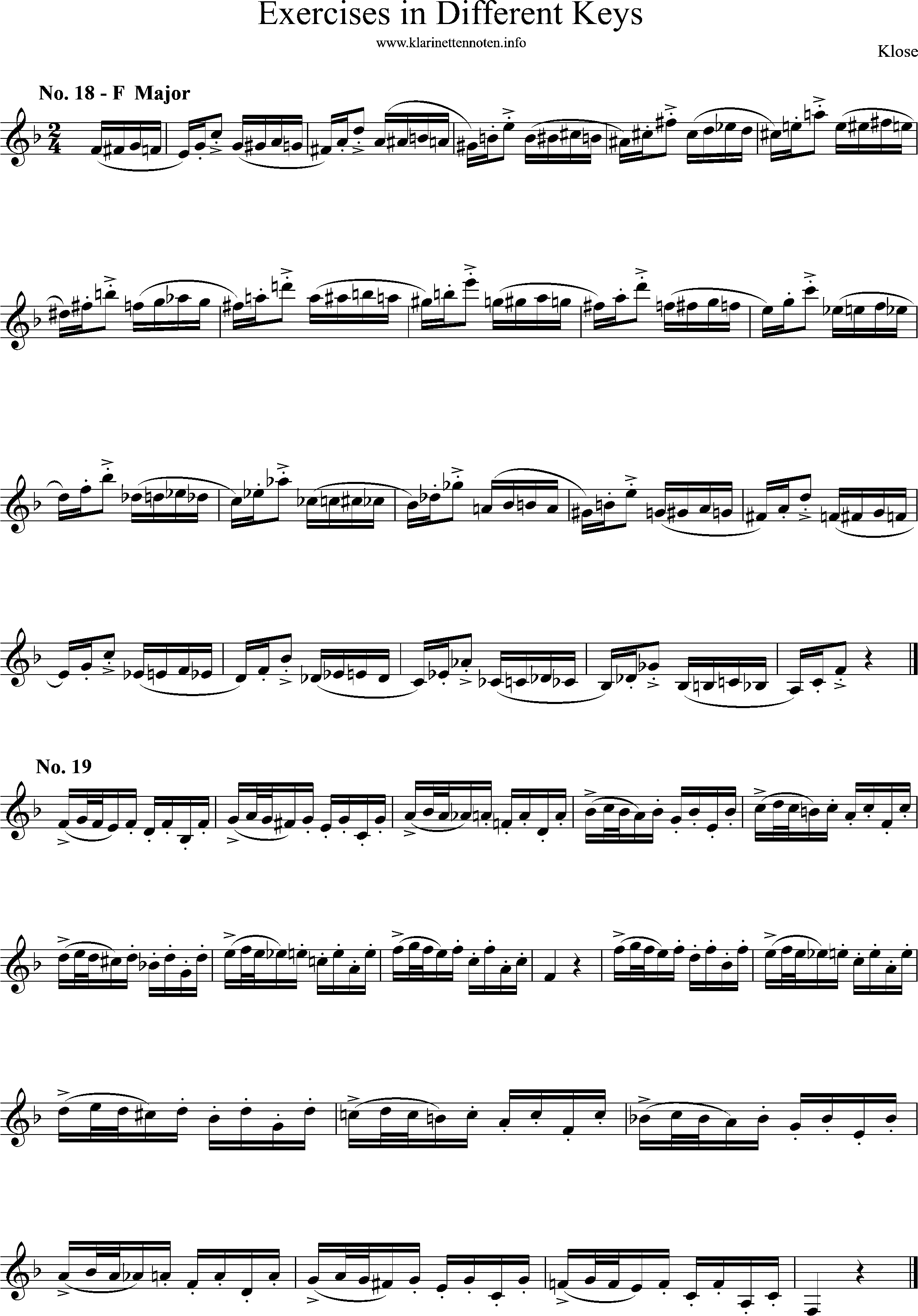 Exercises in Differewnt Keys, klose, No-18-19, F-Major